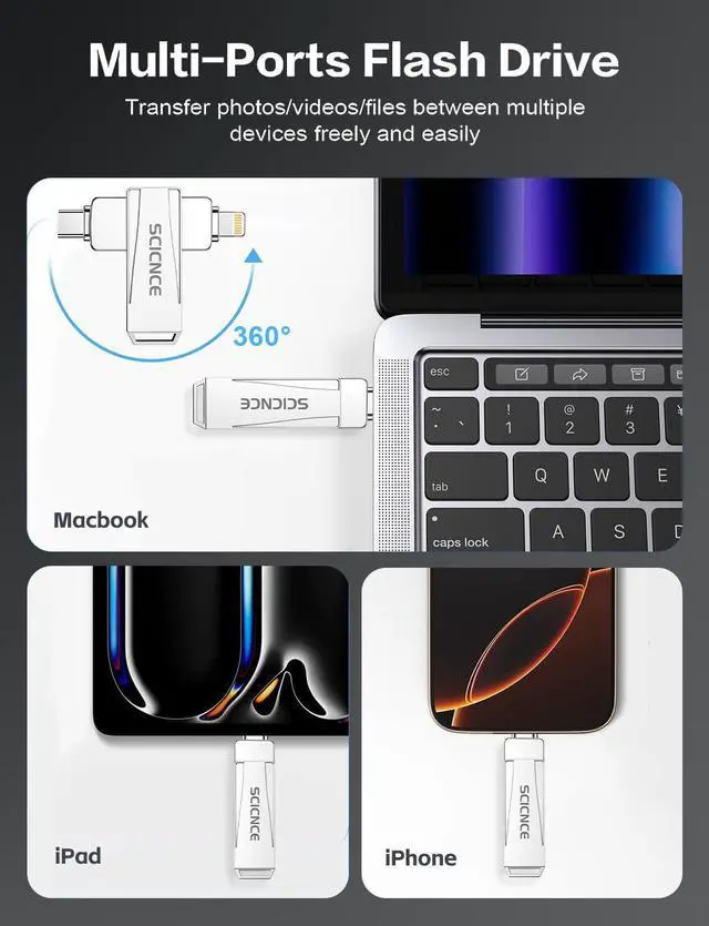 Alt view image 2 of 5 - SCICNCE 512GB Flash Drive Intended for iPhone, USB Memory Stick Storage Backup for Photos Videos, Plug and Play No APP Required, Compatible with iPhone iPad Android and Computers (Metal Silver)