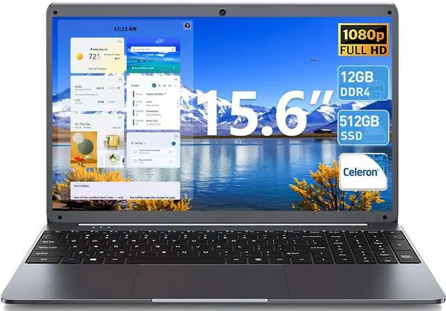 Main image of SGIN 15.6 Inch Laptop Computer, Celeron N5095A Processor, Windows 11 Laptop, DDR4 12GB SSD 512GB, 1920x1080 FHD, 7000mAh, USB 3.2, BT5.0, Type-C, Traditional Laptops for Business Student