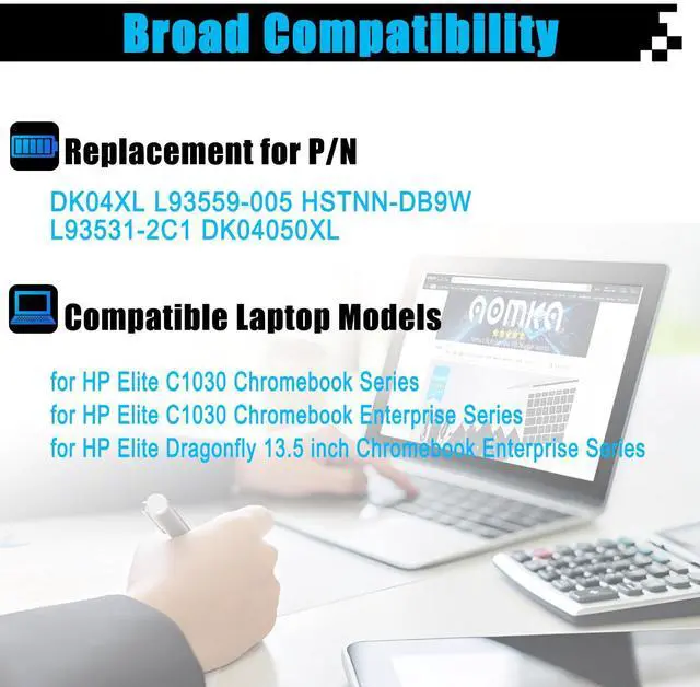 Alt view image 3 of 5 - AOMKA DK04XL L93559-005 Laptop Battery Replacement for HP Elite C1030 Chromebook Enterprise Series HSTNN-DB9W L93531-2C1 DK04050XL
