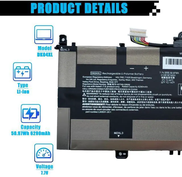 Alt view image 2 of 5 - AOMKA DK04XL L93559-005 Laptop Battery Replacement for HP Elite C1030 Chromebook Enterprise Series HSTNN-DB9W L93531-2C1 DK04050XL