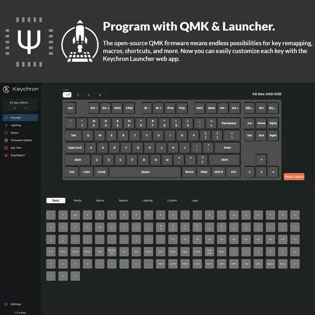 Alt view image 3 of 5 - Keychron K8 Max QMK Wireless Custom Mechanical Keyboard, TKL 80% Layout Bluetooth/2.4G/USB-C Programmable, RGB Backlit Hot Swappable Super Red Switch NKRO for Mac/Windows/Linux