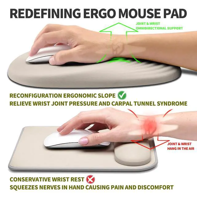 Alt view image 2 of 5 - Hokafenle Ergonomic Mouse Pad Wrist Support, Terraced Slope Carpal Tunnel Wrist Pad for Mouse with Unibody Memory Foam, Wrist Rest Pain Relief Mousepad (Apricot, 11.8x7.9 in)