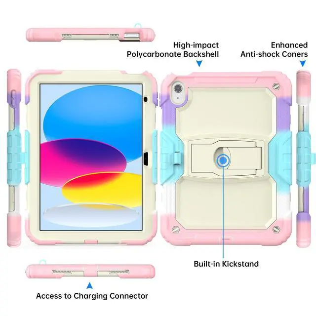 Alt view image 5 of 5 - Timecity Case for iPad (A16) 11th/10th Generation-with Screen Protector, Foldable Stand, Durable Sturdy Shockproof Protective Kids Girls Case for iPad 11th/10th Gen (2025/2022 Model)- Pink Camo