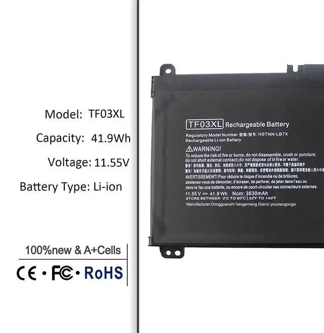Alt view image 3 of 5 - TF03XL Laptop Battery Replacement for HP Pavilion 14-BK 14-BF 14-BF050WM BF040WM BF102TX BF155TX BF195TX BK091ST BK061ST 15-CC 15-CD 15-CK 17-AR 15-CC610MS CC123CL CC563ST CD040WM(11.55V 41.7Wh)