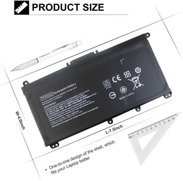 Alt view image 5 of 5 - TF03XL Laptop Battery Replacement for HP Pavilion 14-BK 14-BF 14-BF050WM BF040WM BF102TX BF155TX BF195TX BK091ST BK061ST 15-CC 15-CD 15-CK 17-AR 15-CC610MS CC123CL CC563ST CD040WM(11.55V 41.7Wh)