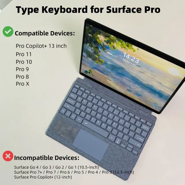Alt view image 2 of 5 - Zoof Keyboard for Microsoft Surface Pro Copilot+ (11th Edition) / Pro 11 / Pro 10 / Pro 9 / Pro 8 / Pro X, 13 inch, Detachable Type Cover with Touchpad, 7-Color Backlit & Pen Holder (Ice Blue)