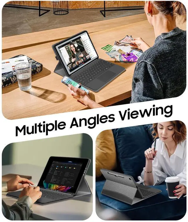 Alt view image 4 of 5 - FINTIE Protective Case for Microsoft Surface Pro 12 Inch (2025), Multi-Angle Viewing Portfolio Business TPU Back Cover with Pocket & Stylus Holder, Compatible with Type Cover Keyboard (Gray)