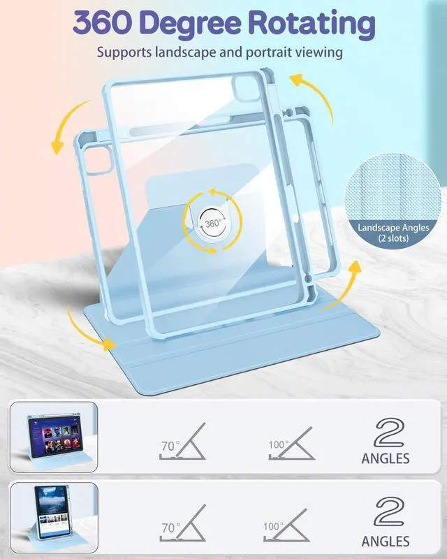 Alt view image 3 of 5 - Uppuppy for iPad Air 11 inch Case, Air 5th/4th Generation 10.9, Pro 11'' Case Women Girls for Apple Pencil Holder Cute Unique Rotating Folio Cover for Apple iPad Air 4/5 (2020/2022)/Pro 11"