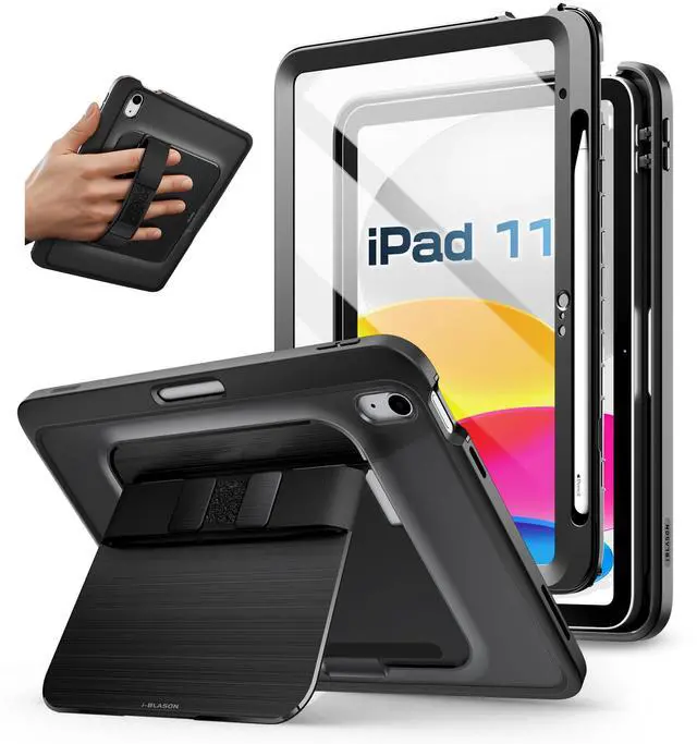 Main image of i-Blason Grip for iPad A16 Case/iPad 10th Generation Case [Hand Strap] [Screen Protector] [Metal Stand & Pencil Holder] Full-Body Rugged Bumper Protective Cover for ipad 11th Generation (Black)