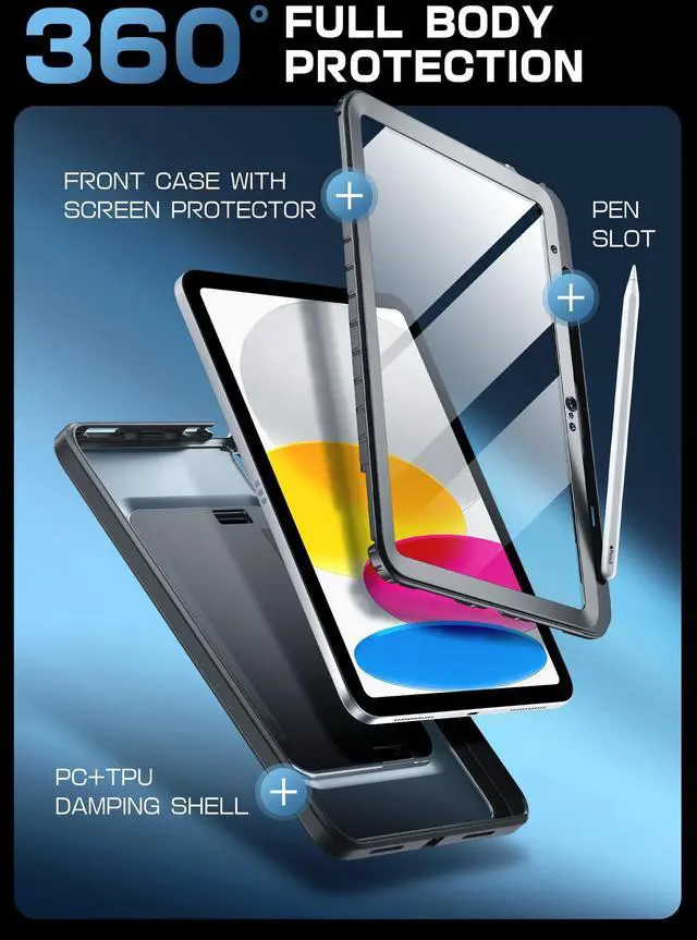 Alt view image 4 of 5 - i-Blason Grip for iPad A16 Case/iPad 10th Generation Case [Hand Strap] [Screen Protector] [Metal Stand & Pencil Holder] Full-Body Rugged Bumper Protective Cover for ipad 11th Generation (Black)