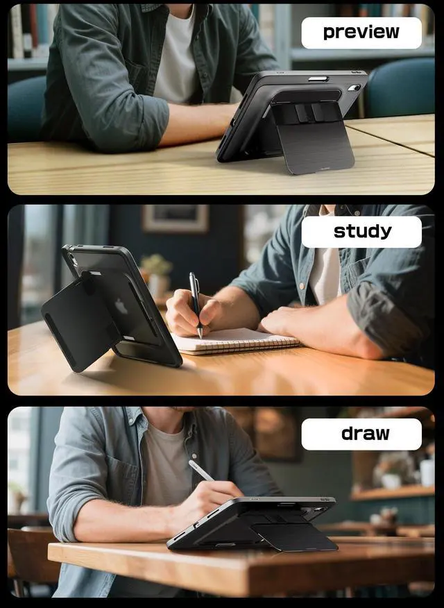 Alt view image 3 of 5 - i-Blason Grip for iPad A16 Case/iPad 10th Generation Case [Hand Strap] [Screen Protector] [Metal Stand & Pencil Holder] Full-Body Rugged Bumper Protective Cover for ipad 11th Generation (Black)