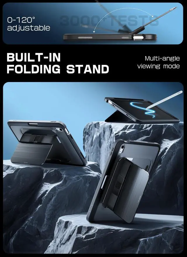 Alt view image 5 of 5 - i-Blason Grip for iPad A16 Case/iPad 10th Generation Case [Hand Strap] [Screen Protector] [Metal Stand & Pencil Holder] Full-Body Rugged Bumper Protective Cover for ipad 11th Generation (Black)