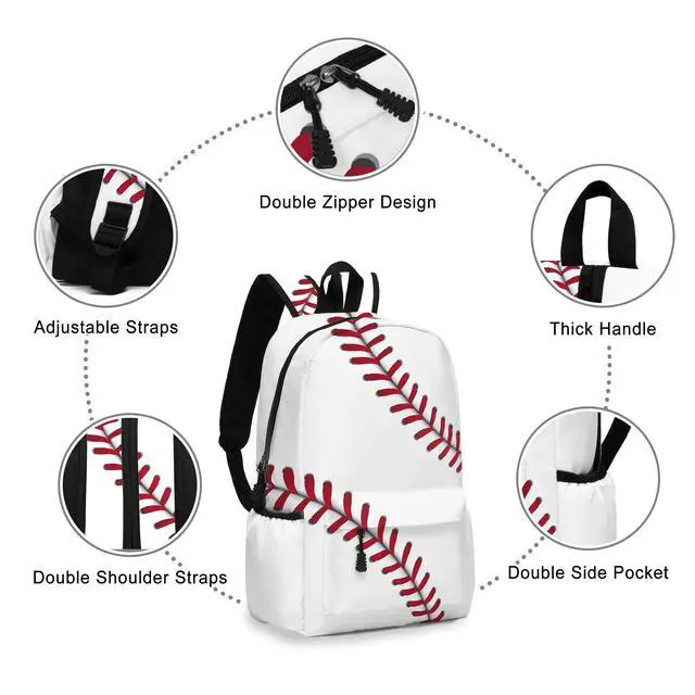 Alt view image 3 of 5 - ROVOZAR Baseball School Backpack for Boys Bookbag, 17 Inch Baseball Backpack for School, Kids Baseballs Sports Theme Laptop Back Pack for School Travel Hiking Camping