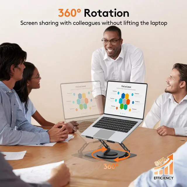 Alt view image 2 of 5 - TECKNET Laptop Stand for Desk, 360 Rotating Base, Ergonomic Foldable Computer Stand for Laptop Riser Height Adjustable, Compatible with MacBook Pro, All Laptops 10-17" - Black