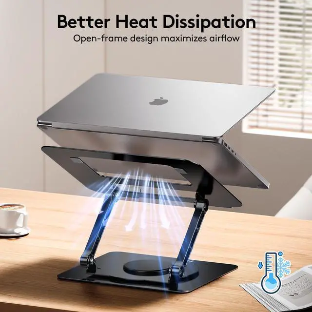 Alt view image 4 of 5 - TECKNET Laptop Stand for Desk, 360 Rotating Base, Ergonomic Foldable Computer Stand for Laptop Riser Height Adjustable, Compatible with MacBook Pro, All Laptops 10-17" - Black