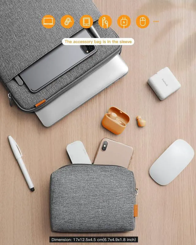 Alt view image 5 of 5 - Inateck 360° Protective Laptop Bag with Accessory Bag, Compatible with 15-inch MacBook Air M4 M3 M2 2023-2025, Gray