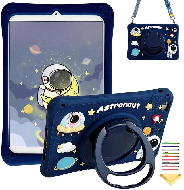 Main image of Kids Case for iPad (A16) 11th Gen 11" 2025/iPad 10th Generation 10.9 inch 2022,UUcovers 360° Rotating Ring Handle/Stand Case with Pencil Holder/Shoulder Strap Girl Boy Cute Soft Cover,Astronaut Space