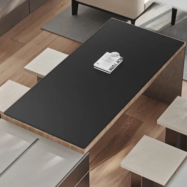 Alt view image 4 of 5 - Cacoy 63x31.5 Inch Extra Large Desk Mat, PU Leather Desk Blotter Pad Protector, XXL Gaming Keyboard Mouse Pad for Computer, Waterproof Office Table Cover, Leather Desktop Mat for Home & Work, Black