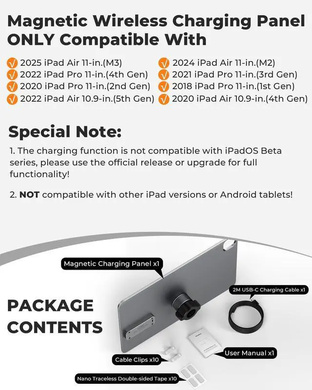 Alt view image 3 of 5 - KUXIU Magnetic Wireless Charging Panle for iPad Pro 11/Air 11 M2/M3, Aluminum Alloy Panle for 17mm Ball Head, Compatibility Various Stand Panle for iPad Pro 11 1/2/3/4, Air 10.9 4/5 [Arm Not Included]