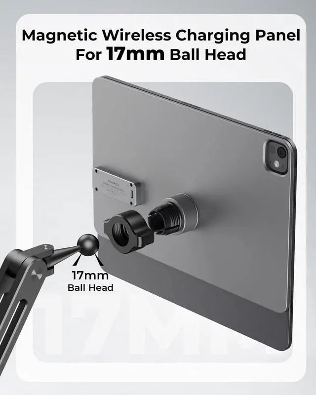 Alt view image 2 of 5 - KUXIU Magnetic Wireless Charging Panle for iPad Pro 11/Air 11 M2/M3, Aluminum Alloy Panle for 17mm Ball Head, Compatibility Various Stand Panle for iPad Pro 11 1/2/3/4, Air 10.9 4/5 [Arm Not Included]