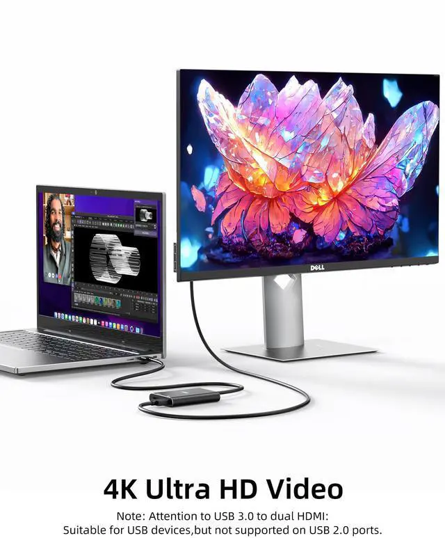 Alt view image 5 of 5 - Loryi USB 3.0 to Dual HDMI Adapter Compatible with Windows/Mac OS, 4K@30Hz/1080P@60Hz, Hdmi USB to HDMI Splitter, MST Mode, USB to hdmi Adapter for 2 Monitors