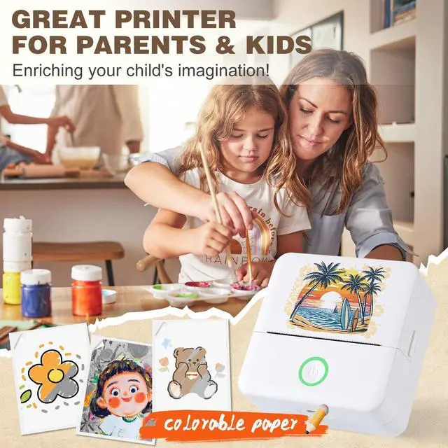 Alt view image 3 of 5 - Print Pods Mini Printer, Thermal Inkless Sticker Maker with 3 Rolls Paper, Pocket Printpod for Phone, Impresora Portátil for Notes, Flashcards, Journal, DIY (Calif Beach)