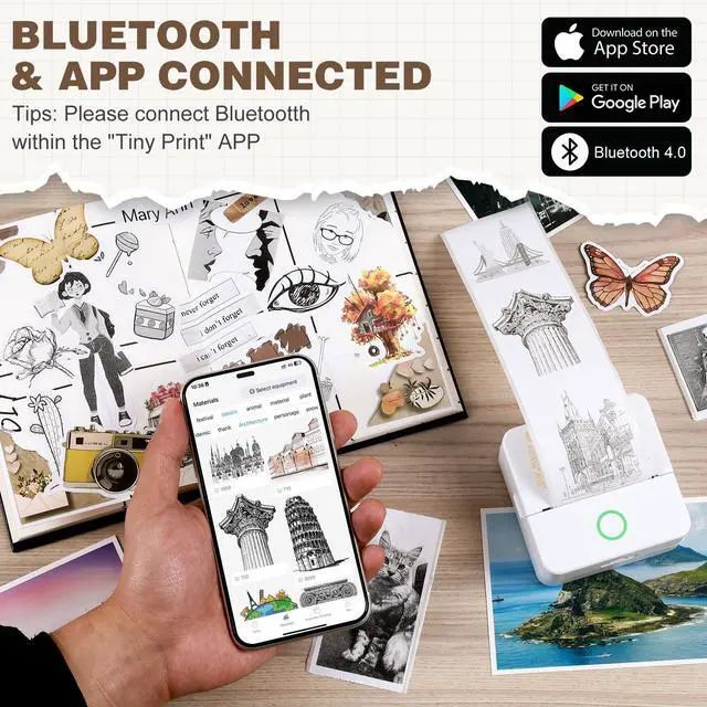 Alt view image 2 of 5 - Print Pods Mini Printer, Thermal Inkless Sticker Maker with 3 Rolls Paper, Pocket Printpod for Phone, Impresora Portátil for Notes, Flashcards, Journal, DIY (Calif Beach)