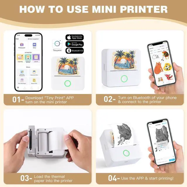 Alt view image 4 of 5 - Print Pods Mini Printer, Thermal Inkless Sticker Maker with 3 Rolls Paper, Pocket Printpod for Phone, Impresora Portátil for Notes, Flashcards, Journal, DIY (Calif Beach)