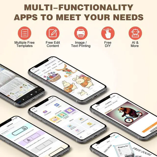 Alt view image 5 of 5 - Print Pods Mini Printer, Thermal Inkless Sticker Maker with 3 Rolls Paper, Pocket Printpod for Phone, Impresora Portátil for Notes, Flashcards, Journal, DIY (Calif Beach)