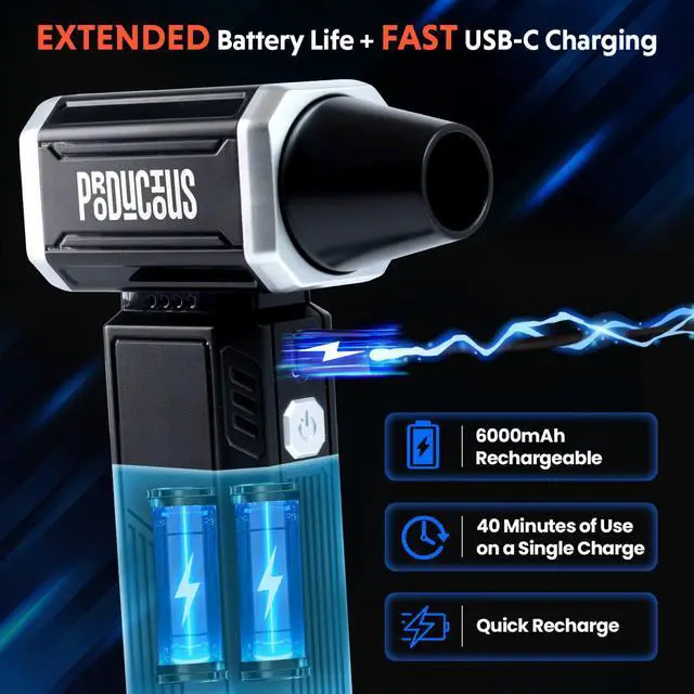 Alt view image 3 of 5 - Producious Mini Jet Turbo Fan Compressed Electric Air Duster with Vacuum  180000 RPM, 2-in-1 Cordless Vacuum & Blower for Electronics, Car, and Office  USB-C Rechargeable