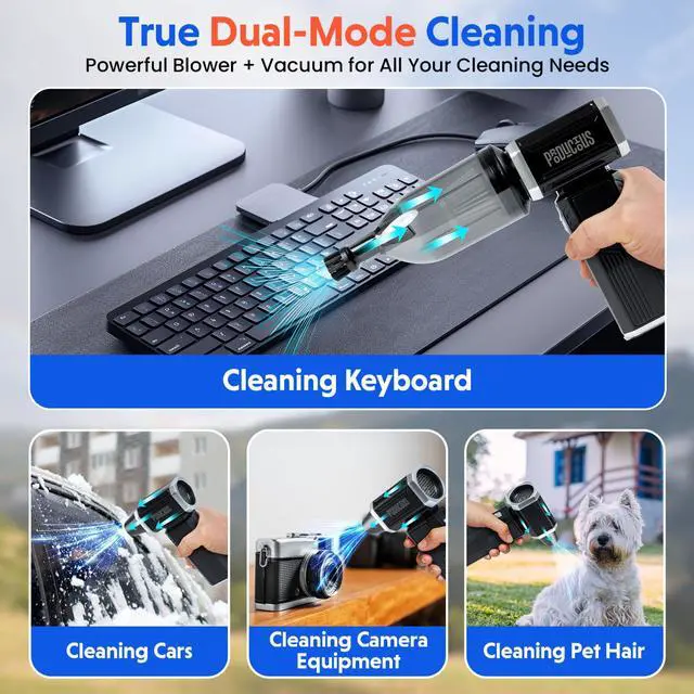 Alt view image 4 of 5 - Producious Mini Jet Turbo Fan Compressed Electric Air Duster with Vacuum  180000 RPM, 2-in-1 Cordless Vacuum & Blower for Electronics, Car, and Office  USB-C Rechargeable