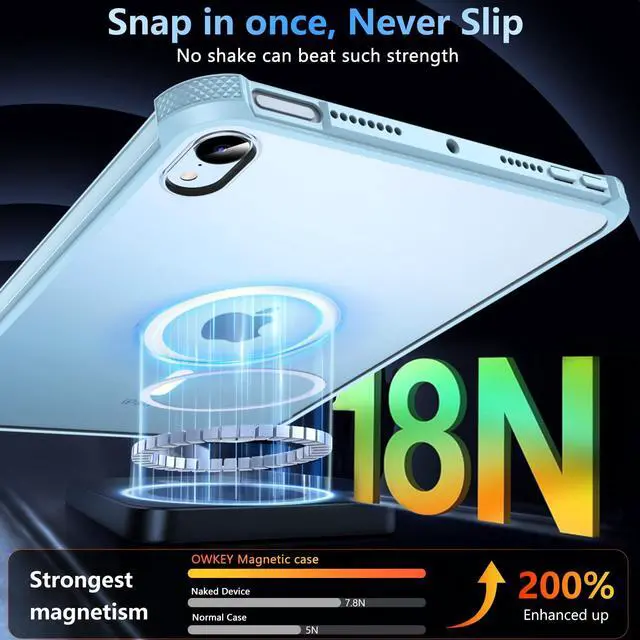 Alt view image 4 of 5 - OWKEY Magnetic Case for iPad mini 7 A17 Pro 2024/ iPad mini 6 2021 8.3'', iPad mini 7th/6th Gen Case for Magsafe with Tempered Glass,[Shockproof Military] Translucent Back Slim Bumper Cover, Blue