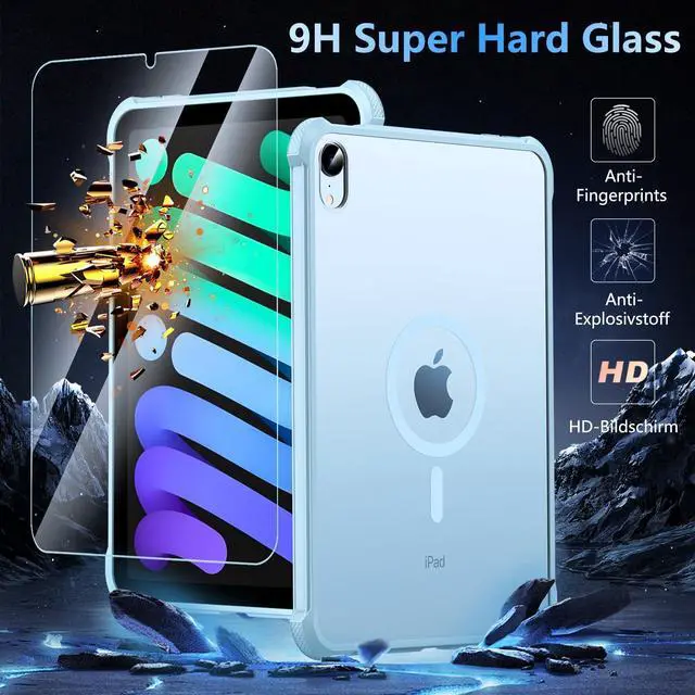 Alt view image 3 of 5 - OWKEY Magnetic Case for iPad mini 7 A17 Pro 2024/ iPad mini 6 2021 8.3'', iPad mini 7th/6th Gen Case for Magsafe with Tempered Glass,[Shockproof Military] Translucent Back Slim Bumper Cover, Blue