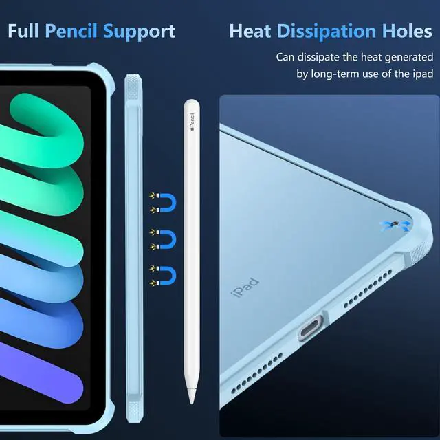 Alt view image 5 of 5 - OWKEY Magnetic Case for iPad mini 7 A17 Pro 2024/ iPad mini 6 2021 8.3'', iPad mini 7th/6th Gen Case for Magsafe with Tempered Glass,[Shockproof Military] Translucent Back Slim Bumper Cover, Blue