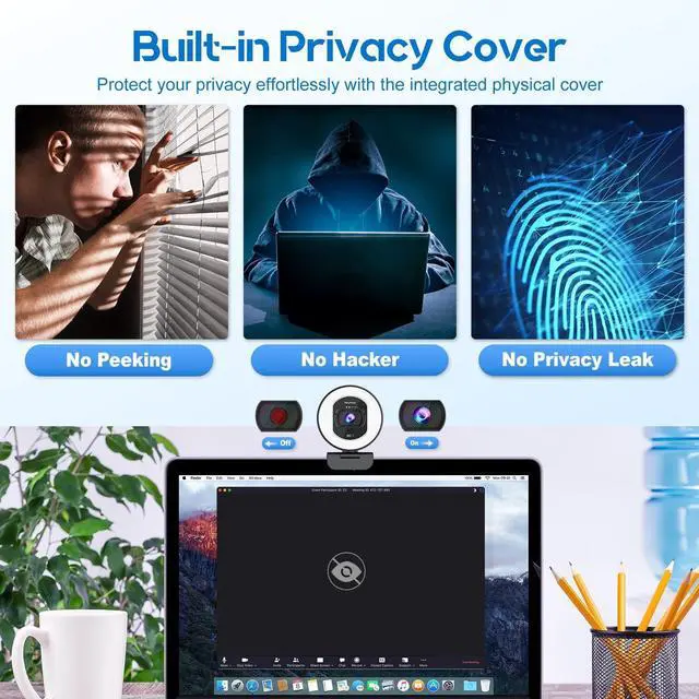 Alt view image 5 of 5 - 4K Webcam with Ring Light Web Cam 4K Autofocus with TOF Computer Camera 1080P 60FPS Web Camera Built-in Privacy Cover and Microphone Streaming Webcams for Switch 2/Zoom/Skype/Google Meet Black