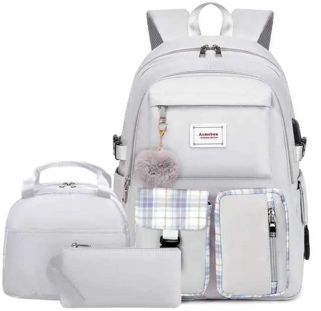 Main image of Acmebon Girl Roomy Fashion Laptop Backpack Set Casual Daypack Set for Women Grey