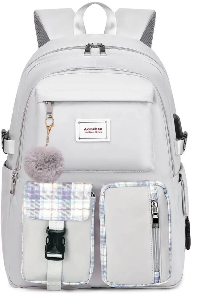 Alt view image 2 of 5 - Acmebon Girl Roomy Fashion Laptop Backpack Set Casual Daypack Set for Women Grey