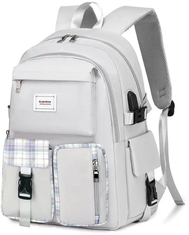 Alt view image 3 of 5 - Acmebon Girl Roomy Fashion Laptop Backpack Set Casual Daypack Set for Women Grey