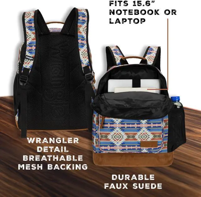 Alt view image 5 of 5 - Wrangler Yellowstone Sturdy Backpack for Travel Classic Logo Water Resistant Casual Daypack for Travel with Padded Laptop Notebook Sleeve (Tan Patterned)