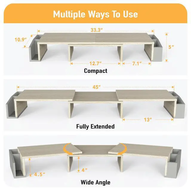 Alt view image 3 of 5 - Simple Houseware Desk Dual Monitor Stand Riser with Drawer, Maple