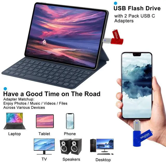 Alt view image 4 of 5 - WesData 5 Pack 64GB USB Flash Drive and 2 Pack USB C Adapters in a Case, Thumb Drives Memory Stick Storage and Backup for Smart Phones with Type C Port, Laptops, PC(5 Colors) (64, GB)