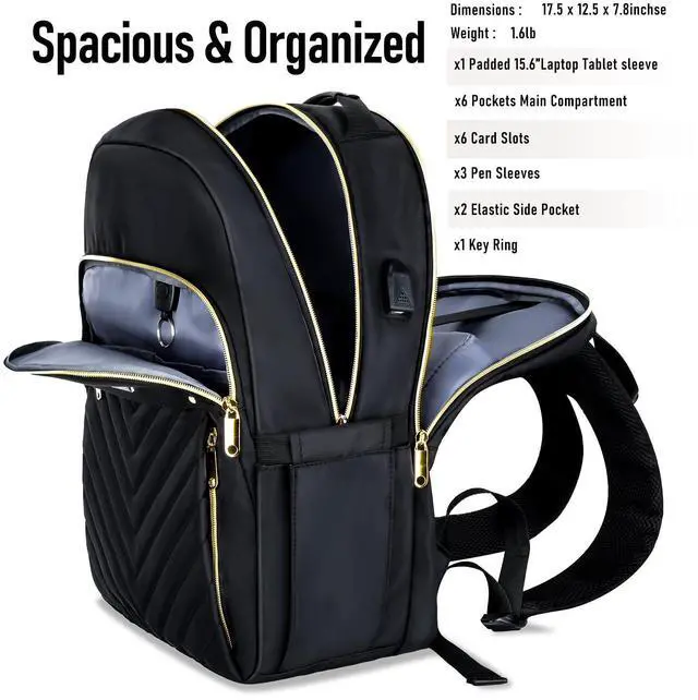 Alt view image 2 of 5 - Backpack for Women,17.3 Inch School Backpacks with USB Port, Business Travel Laptop Backpack, School Bookbag for Girl, College Backpack for Student, Womens Large Backpacks Purse Work Bag, Black