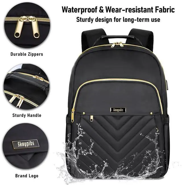 Alt view image 4 of 5 - Backpack for Women,17.3 Inch School Backpacks with USB Port, Business Travel Laptop Backpack, School Bookbag for Girl, College Backpack for Student, Womens Large Backpacks Purse Work Bag, Black