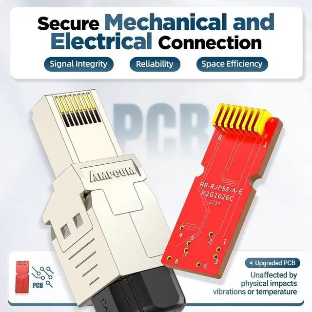 Alt view image 2 of 5 - AMPCOM STP CAT7A RJ45 Connector, Zinc Alloy, Tool-Free, 10Gbps, Enterprise, Industrial Grade RJ45 Connector 6-Pack