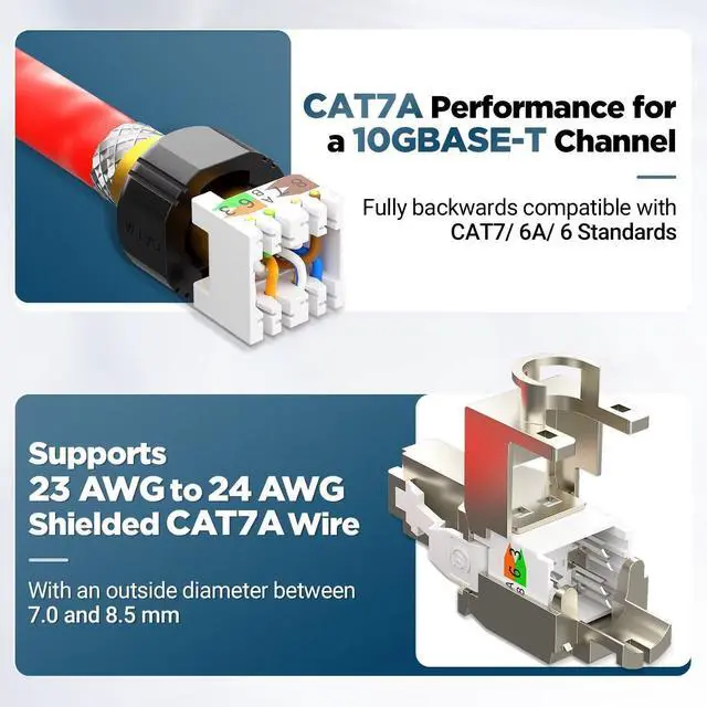 Alt view image 4 of 5 - AMPCOM STP CAT7A RJ45 Connector, Zinc Alloy, Tool-Free, 10Gbps, Enterprise, Industrial Grade RJ45 Connector 6-Pack