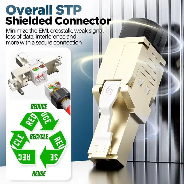 Alt view image 5 of 5 - AMPCOM STP CAT7A RJ45 Connector, Zinc Alloy, Tool-Free, 10Gbps, Enterprise, Industrial Grade RJ45 Connector 6-Pack