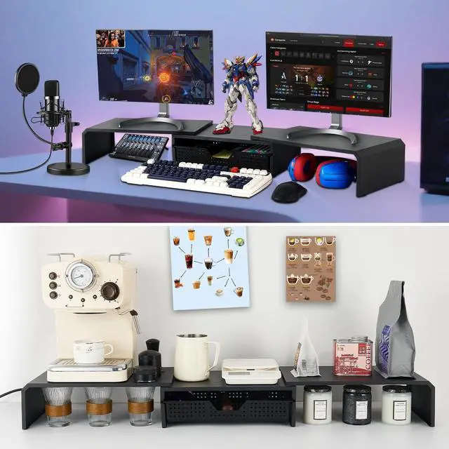 Alt view image 4 of 5 - LEKETREE Dual Monitor Stand Riser with Drawer, Computer Stand for Desk, Workspace Desktop Stand, Desk Organizer for Computer, Laptop, TV and More (Black)