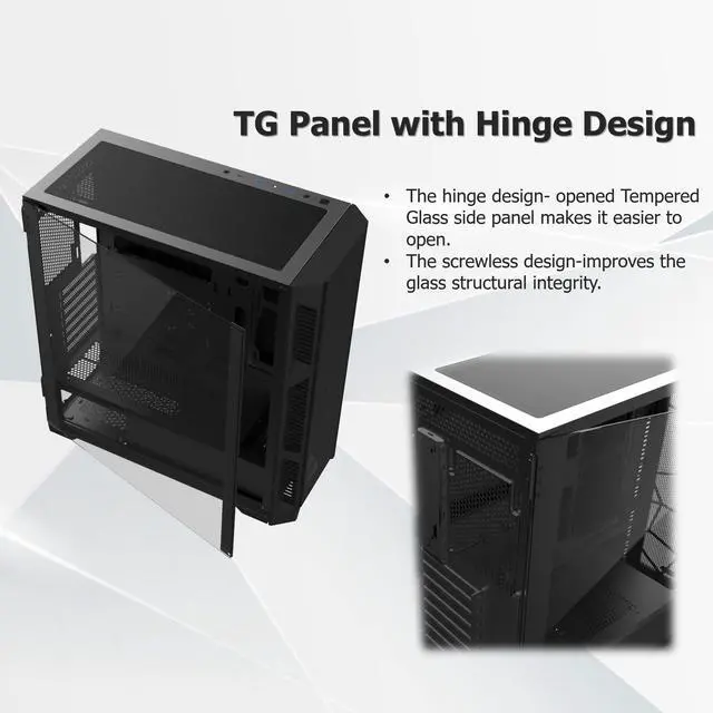 Alt view image 4 of 5 - RAIJINTEK PONOS Ultra MS4 E-ATX Mid Tower PC Case, Opening Tempered Glass Side Panel, Pre-Install 4 ARGB Fans, Mesh Front Panel, Black (0R20B00226)