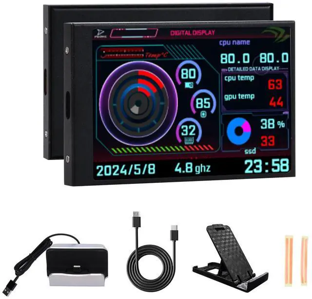 Main image of ARCADORA 3.5inch Secondary Screen Monitor, Computer Temp Monitor, PC Sensor Panel Display, PC Temperature Display with Cables