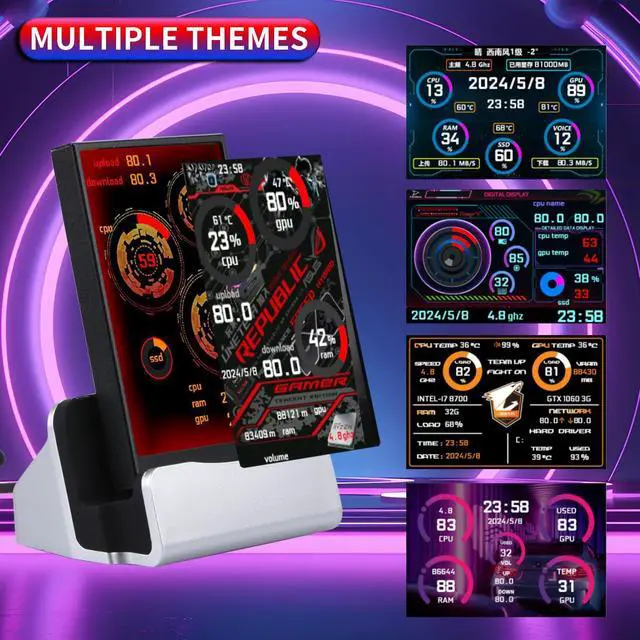 Alt view image 2 of 5 - ARCADORA 3.5inch Secondary Screen Monitor, Computer Temp Monitor, PC Sensor Panel Display, PC Temperature Display with Cables